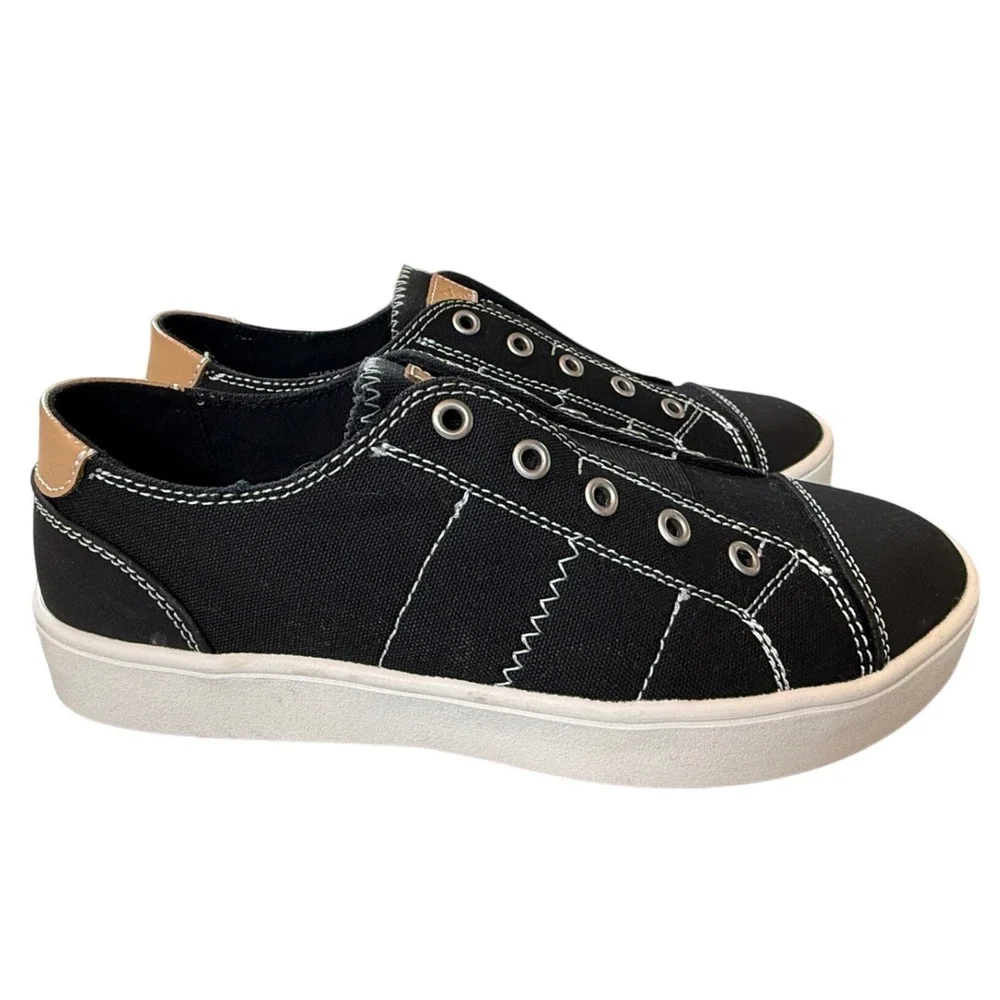 Spenco Womens Black Canvas Slip On Orthodic Sneakers Comfort Shoes Size 6.5